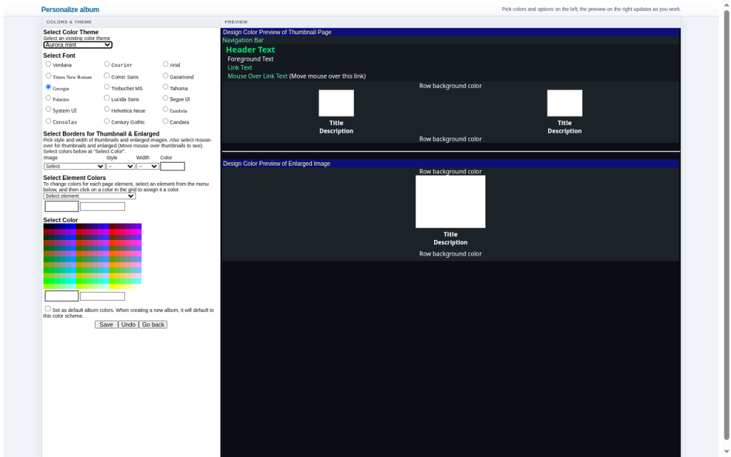 Personalize preview in the Aurora mint theme