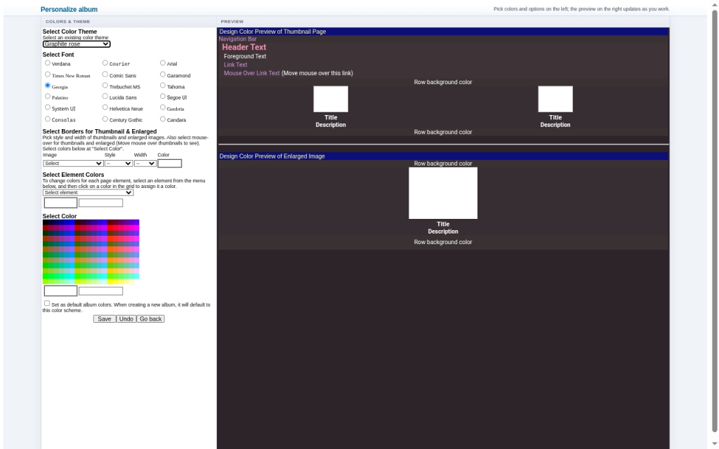 Personalize preview in the Graphite rose theme