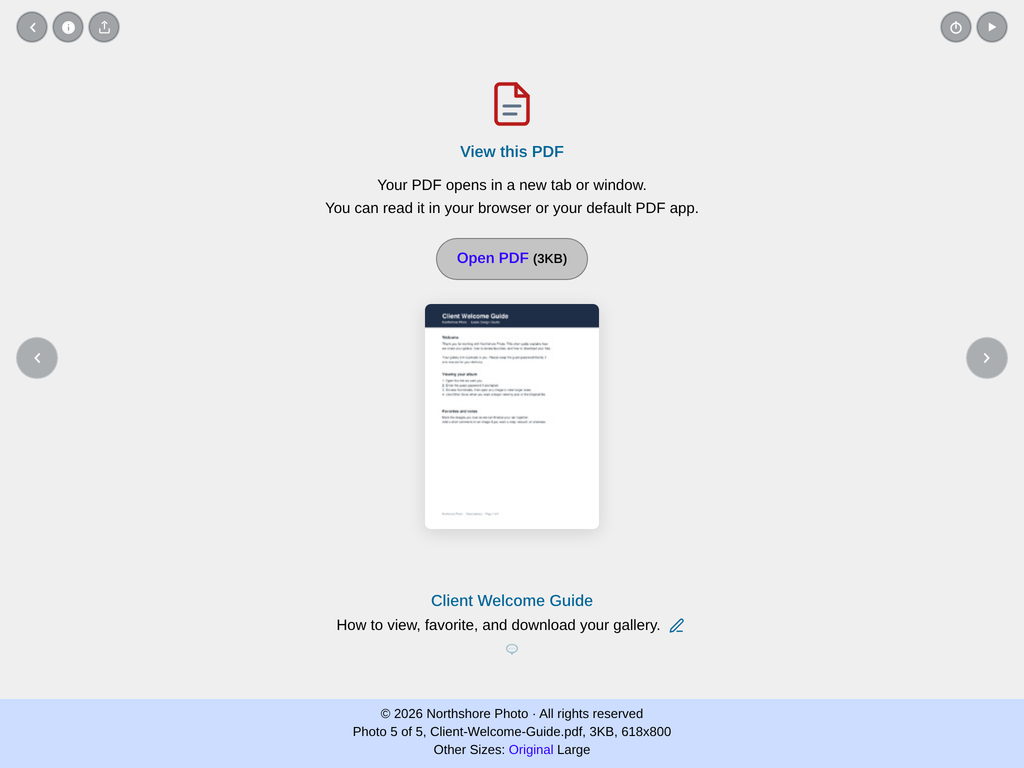 The Client Welcome Guide PDF open in the album viewer