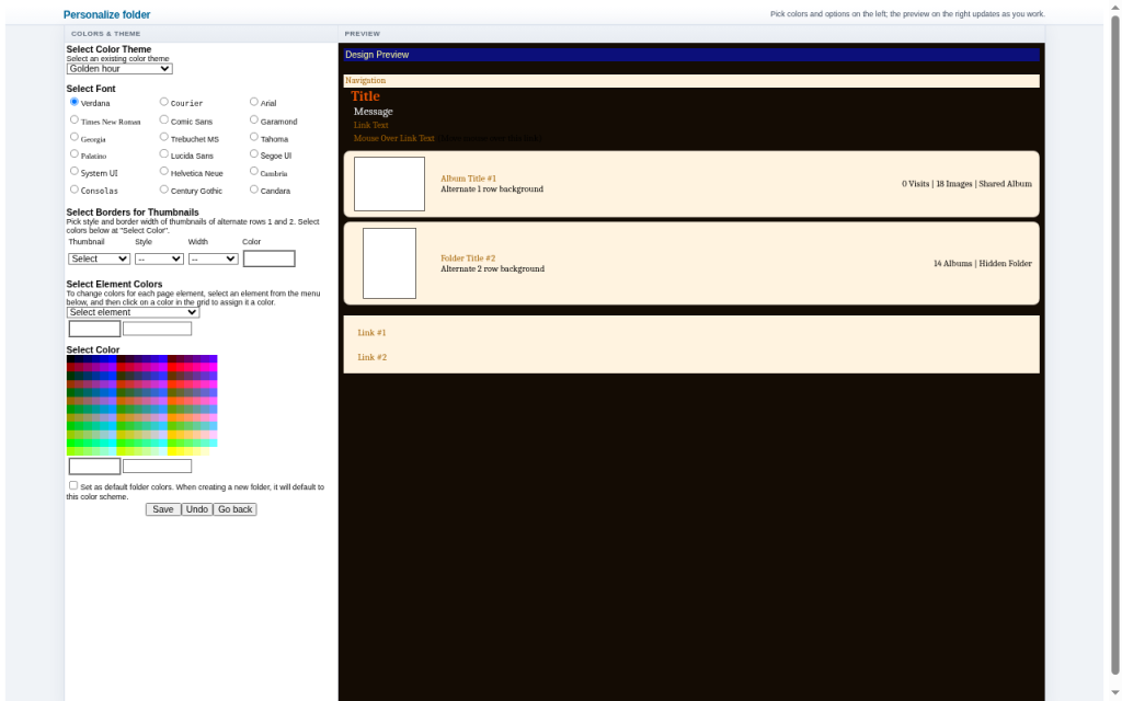 Personalize preview in the Golden hour theme