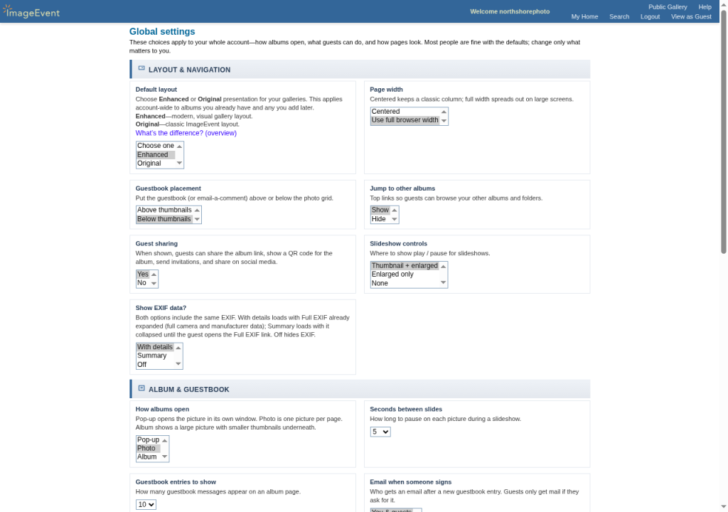 Global Settings Layout and navigation section