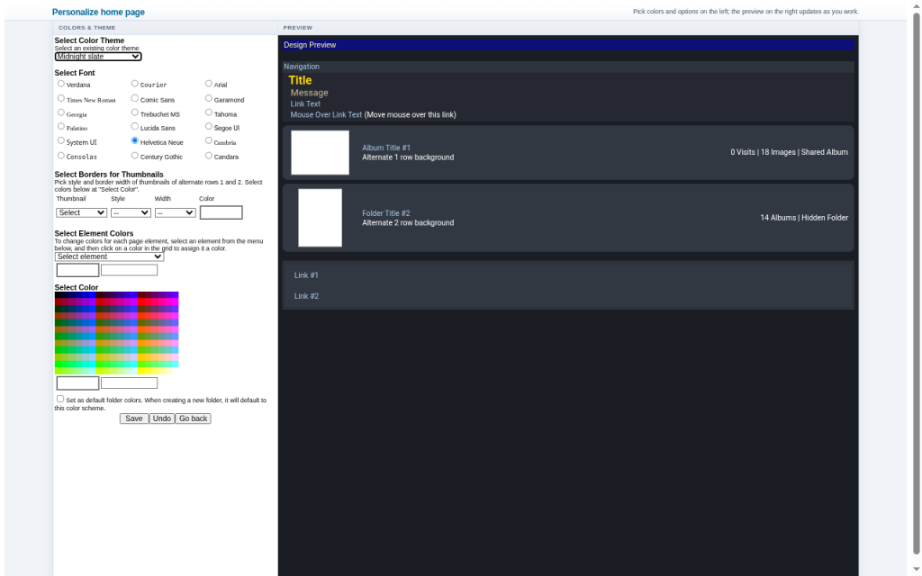 Personalize preview in the Midnight slate theme