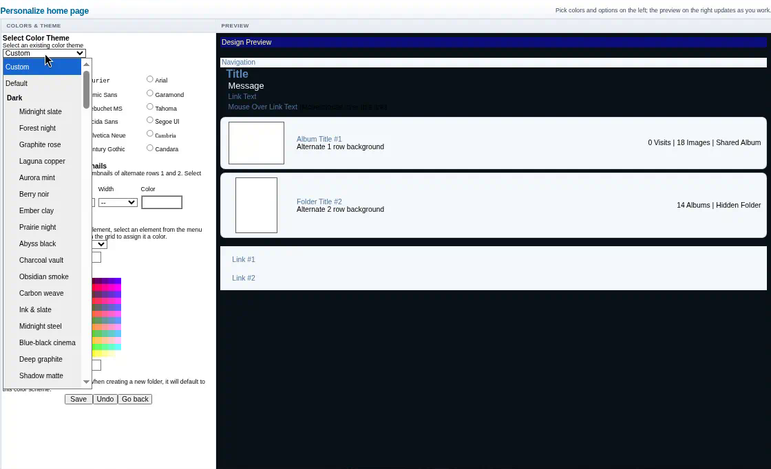 Personalize Home Page with the theme list