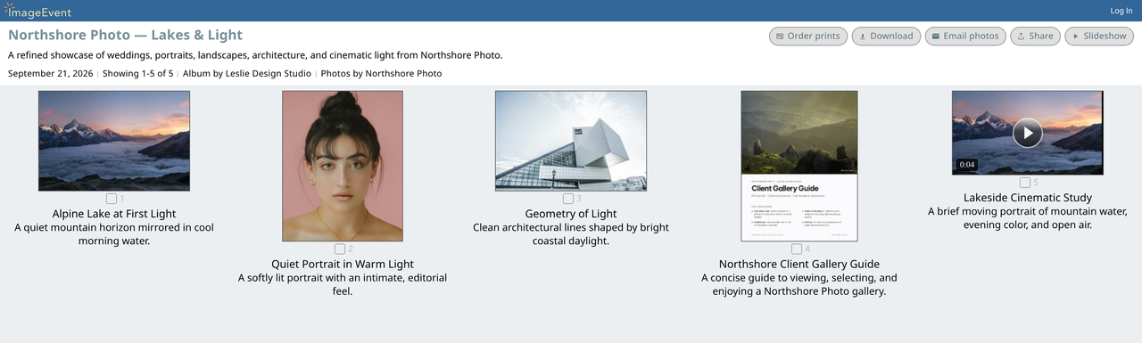 Guest View of an album: the breadcrumb, title, album details, and photos, with no editing buttons
