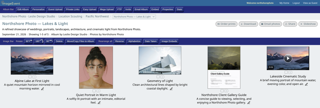 Owner's View of the same album: the Album Bar and Image Bar above the photos, with a pencil edit icon under each thumbnail
