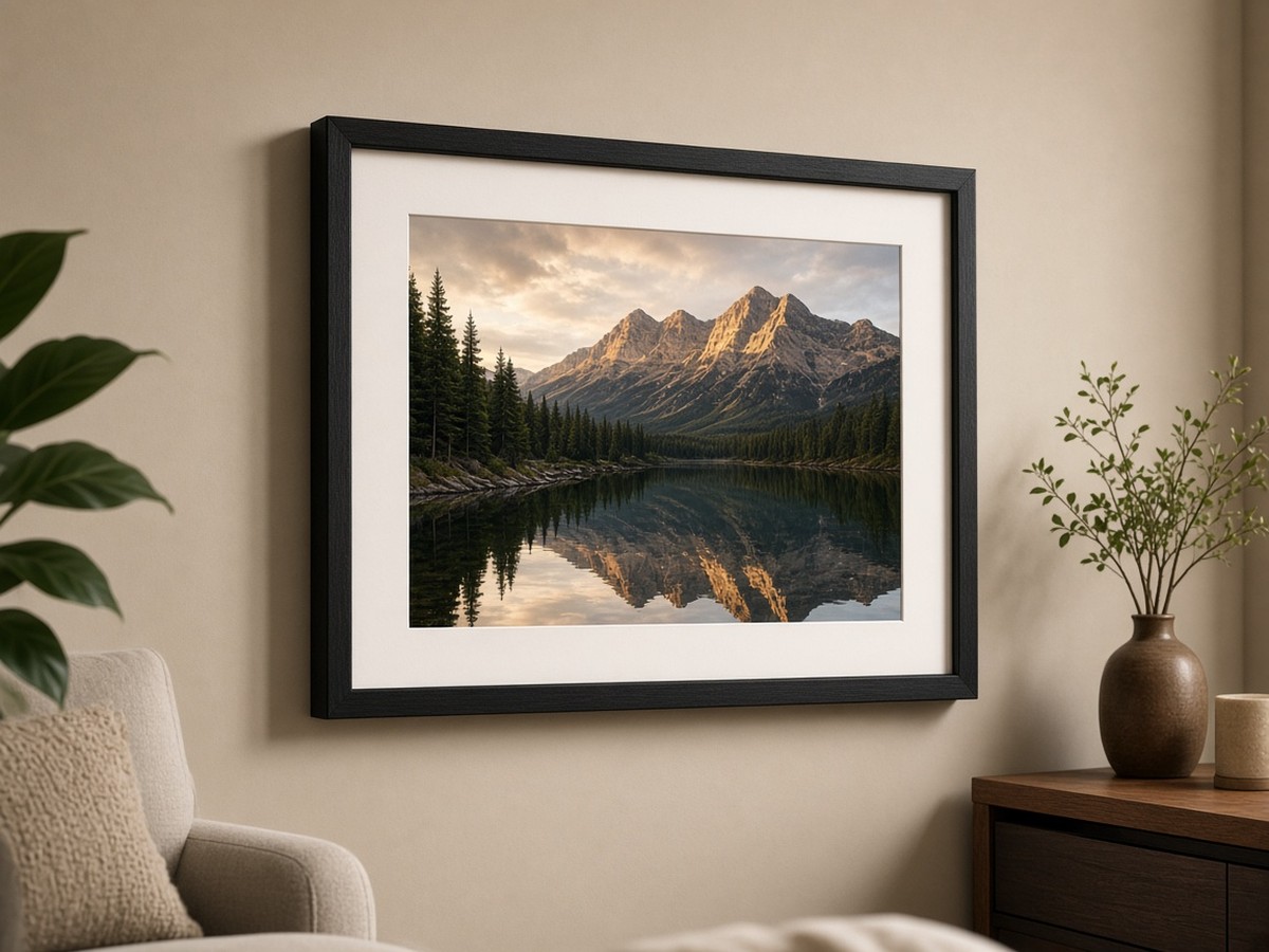 A framed photo print hanging on a wall