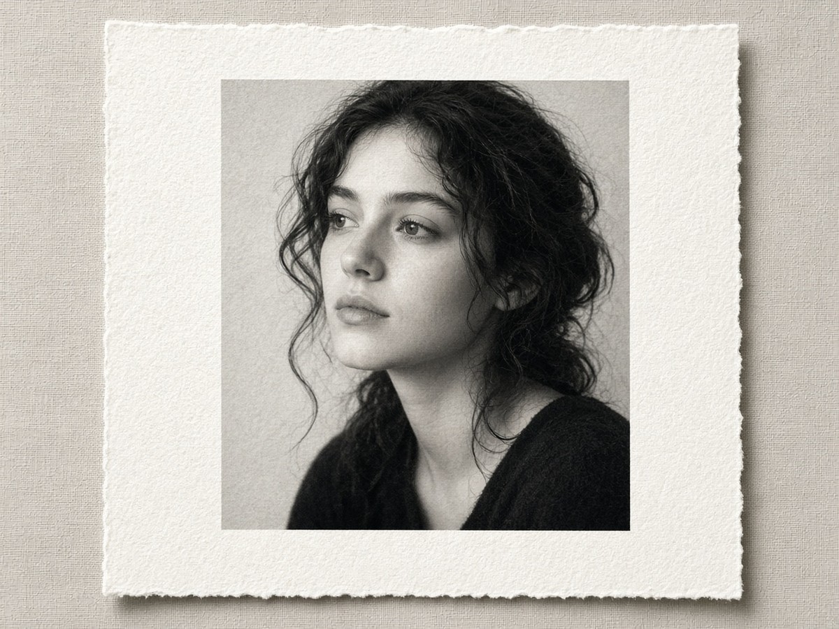 A black-and-white portrait on cotton photo rag paper
