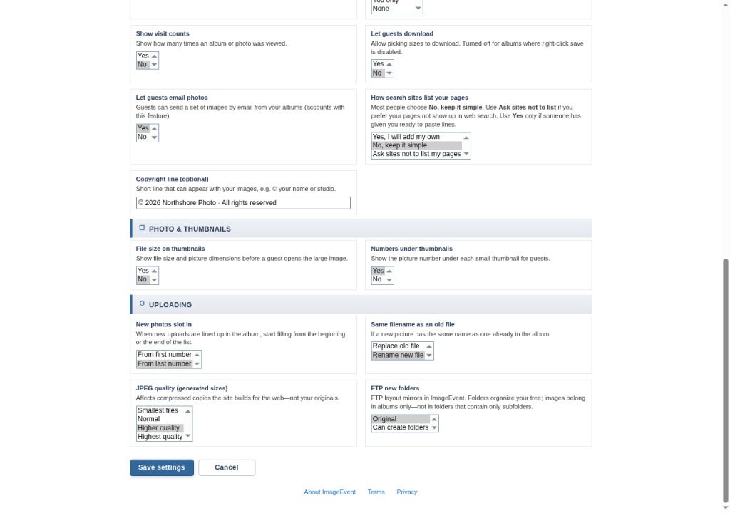 Global Settings Uploading section