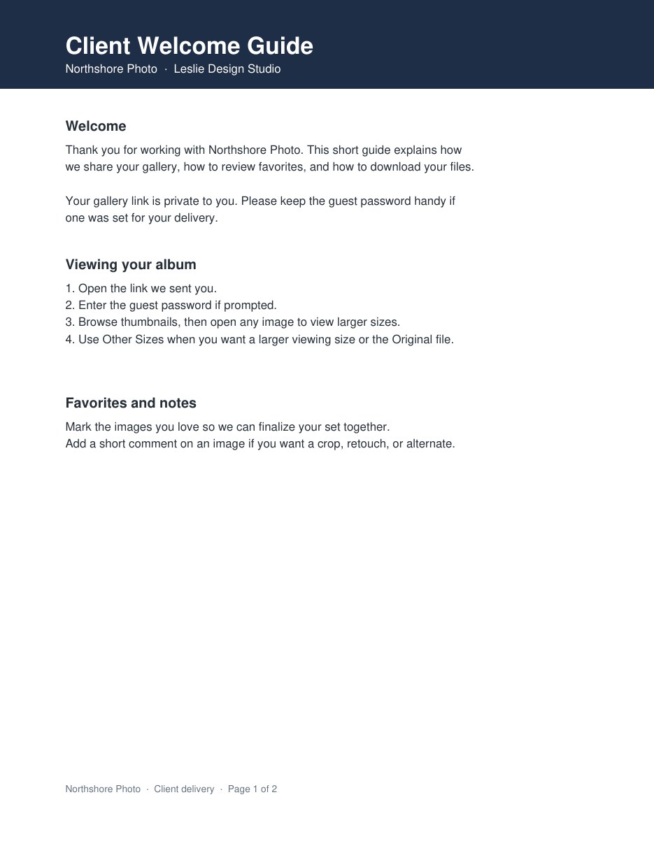 First page of the Client Welcome Guide PDF