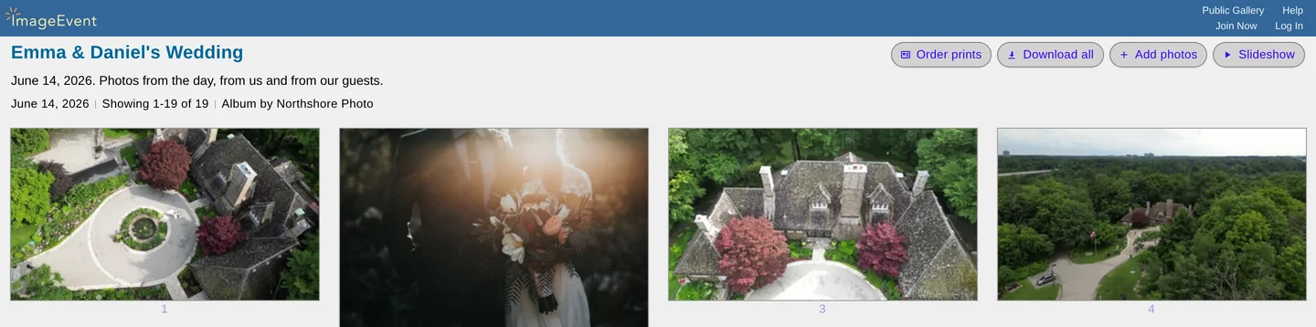 A private album as a visitor sees it, with the album title, Slideshow and Download all