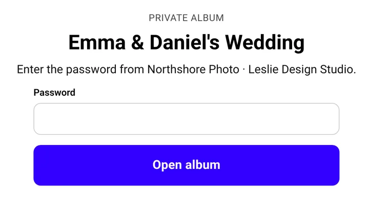 What a visitor sees: a password box on a private album
